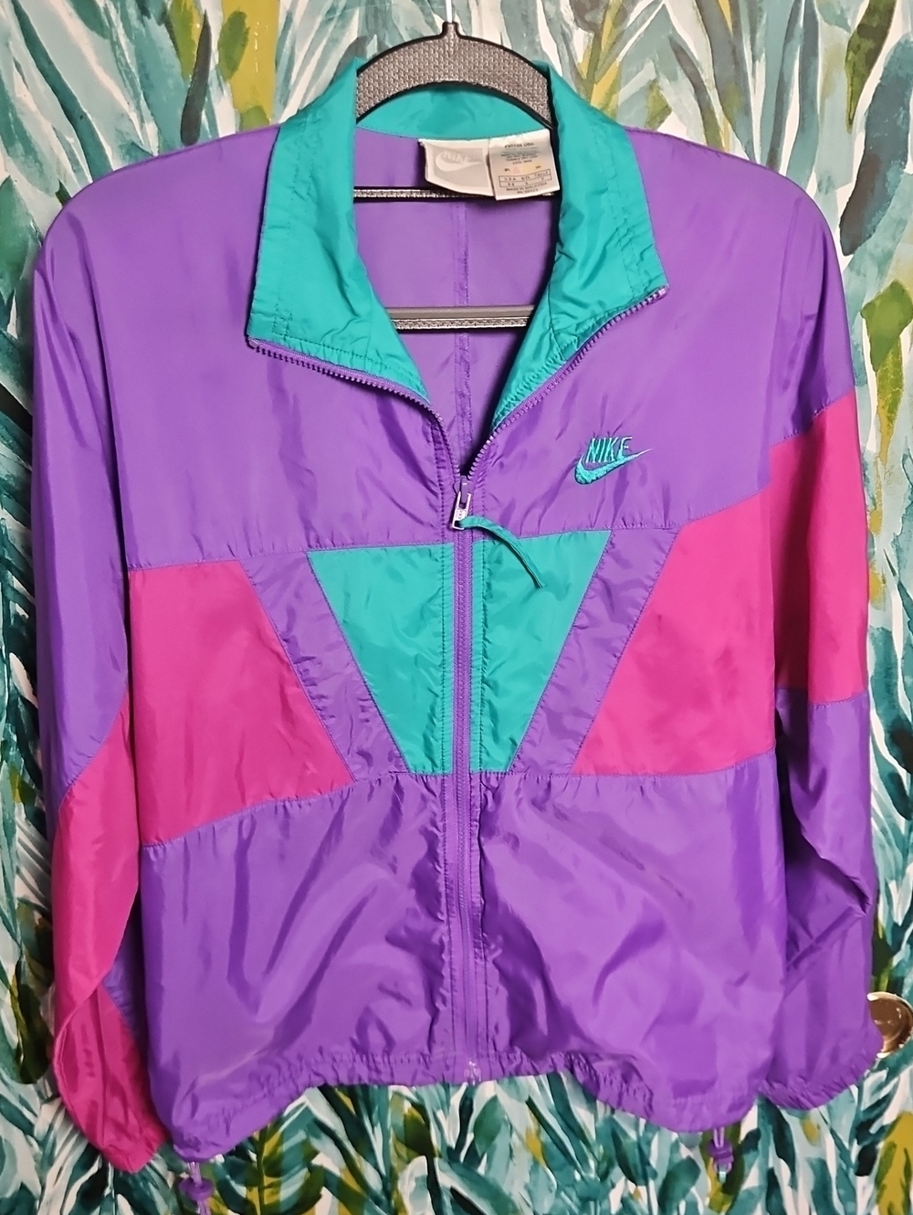 Vintage Nike Women's Purple Teal Magenta Colorblock Windbreaker Jacket - Size S